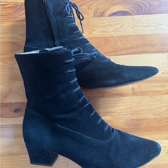 Rouje Black Suede Lace-Up / Zip Boots 41 - Picture 2 of 8
